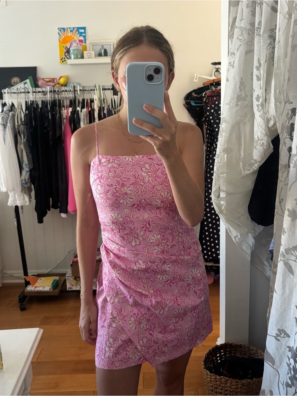 Zara Floral Pink Slip Dress with Spaghetti Straps - Picture 3 of 3